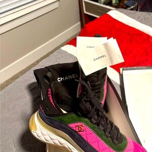 Chanel Women's Pink, Green, and Black Sneakers
